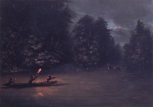 صيد الغزلان بواسطة Torchlight في Bark Canoes ، 1846-1848. بواسطة جورج كاتلين