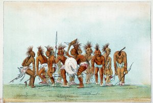 هنود أمريكا: قبيلة بلاك هوك ترقص على رقص الشحاذين للسياح. رسم جورج كاتلين (1794-1872) بواسطة جورج كاتلين