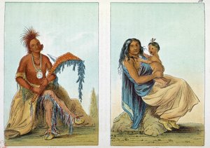 هنود أمريكا: صورة لزعيم أوساج يتصل بكليرمونت مع زوجته وابنه. رسم جورج كاتلين (1794-1872) بواسطة جورج كاتلين