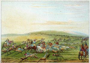 هنود أمريكا: قبيلة من الهنود مع الخيول والكلاب. رسم جورج كاتلين (1794-1872) بواسطة جورج كاتلين