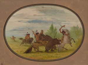الهنود K'nisteneux يهاجمون اثنين من الدببة الشيب ، 18611869. بواسطة جورج كاتلين