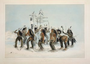 رقصة حذاء الثلج ، حانة. 1845 طباعة حجرية ملونة. بواسطة جورج كاتلين