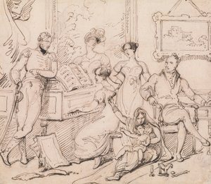 مجموعة عائلية حول بيانو بواسطة George Chinnery