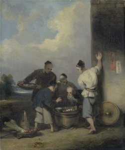 Coolies حول كشك بائع الطعام ، بعد عام 1825 (زيت على قماش) بواسطة جورج شنري