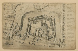منظر لبرج لندن عام 1553 بواسطة جورج كروكشانك
