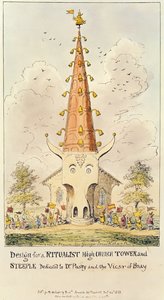 تصميم لبرج الكنيسة السامية والطقوس الطقسية ، مخصص للدكتور Pusey ونائب Bray ، 1868 (طباعة) بواسطة جورج كروكشانك