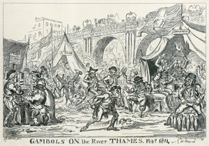 "Gambols on the River Thames ، فبراير ١٨١٤" ، ١٨١٤ بواسطة جورج كروكشانك