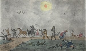 نوفمبر - الطراز القديم - تحوم فوق الضباب والهواء القذر ، حانة. 1835. بواسطة جورج كروكشانك