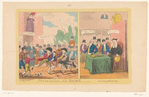رسم كاريكاتوري عن السياسة المحلية الإنجليزية ، 1820 اضطهاد القديسين بواسطة جورج كروكشانك