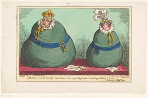 Spotprent op koning George IV en koningin Caroline، 1820 آه! من المؤكد أن مثل هذا الزوج لم يُرى أبدًا ، لذا كان من العدل أن يلتقي بالطبيعة (العنوان على الكائن) بواسطة جورج كروكشانك