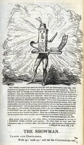 انتصار الصحافة من أجل حريات الشعب ، صورة توضيحية من "The Showman Showman - at Home!" بقلم ويليام هون ، نُشر عام 1821 بواسطة جورج كروكشانك