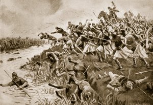 معركة إلوندون ، 825 م ، رسم توضيحي من "قصة هتشنسون للأمة البريطانية" ، حوالي 1920 بواسطة جورج درفيل رولاندسون