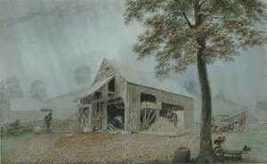 Rainstorm ، Cider Mill at Redding ، كونيتيكت ، حوالي عام 1840 (ألوان مائية وغواش على ورق منسوج أبيض) بواسطة جورج هارفي