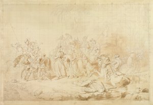 اللصوص الكردستانيون يساعدون الجورجيين في مفاجأة وحمل النساء الشركسيات حوالي 1827-28 (قلم وحبر بني على ورق منسوج) بواسطة جورج هايتر
