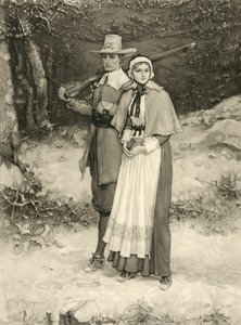 زوجان بيوريتان في طريقهما إلى عبادة الأحد ، نقشهما توماس جولد أبليتون ، 1885 بواسطة جورج هنري بوجتون