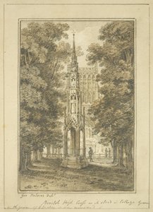 Bristol High Cross كما كانت في College Green في عام 1763 (قلم رصاص وألوان مائية على ورق) بواسطة جورج هولمز