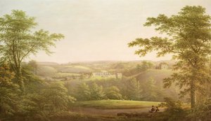 Easby Hall و Easby Abbey مع ريتشموند ، يوركشاير ، في الخلفية ، c.1790-1810