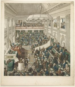 أول جمعية وطنية في لاهاي ، 1796 صورة دقيقة للجمعية الوطنية في لاهاي (العنوان على الجسم) بواسطة جورج كوكرز