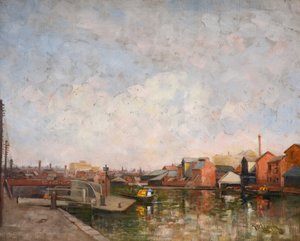 قفل قناة برمنغهام ، 1920-30. منظر رصيف كامبريان في ليديوود. بواسطة جورج ليونارد لي