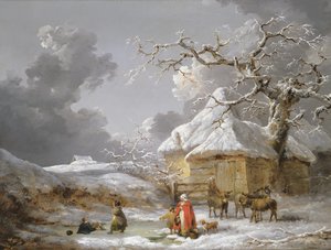 A Fall on the Ice (oil on canvas) بواسطة جورج مورلاند