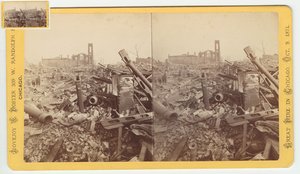 صورة مجسّمة لأطلال متجر ماموث فيلد وليتر بعد حريق شيكاغو عام 1871 ، 1871 (صورة وزن الجسم على حامل البطاقة) بواسطة جورج إن بارنارد