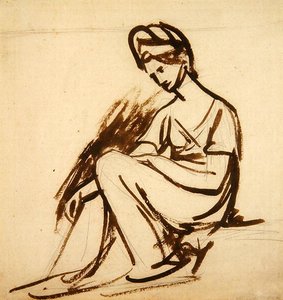 دراسة لصورة سيدة جالسة (حبر بني على قلم رصاص على ورق) بواسطة جورج رومني