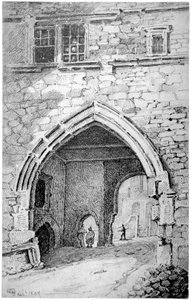 منظر لبوابة الملك جون في دير القديس سافيور ، بيرموندسي ، لندن ، 1807. بواسطة جورج شيبرد