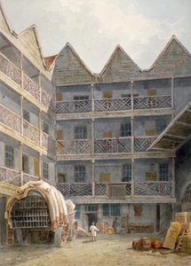 منظر للفناء في Bull and Mouth Inn ، St Martin's le Grand ، City of London ، 1817. بواسطة جورج شيبرد