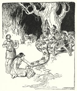 جايسون و Argonauts: "ثم قفز جيسون بحذر ، ومزق الصوف من على جذع الشجرة" (litho) بواسطة جورج صوبر
