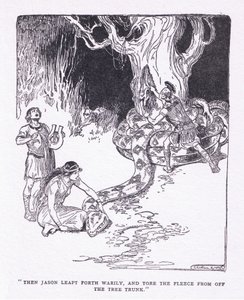 Then Jason leapt forth wearily, and tore the fleece off the tree trunk, from The Heroes published by George Allen and Unwin 1929 (litho) بواسطة جورج صوبر