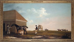 "" فرس السباق جيمكراك في نيوماركت هيث مع المدرب والصبي والفارس "" لوحة لجورج ستابس (1724-1806) 1765 خافت 101.6 × 194 سم مجموعة خاصة بواسطة جورج ستابس