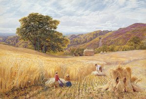 وقت الحصاد بالقرب من Holmbury Hill ، Surrey ، 1865 (مرحاض ولون جسم على ورق) بواسطة جورج فيكات كول