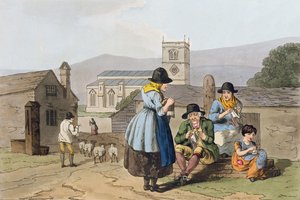 Wensleydale knitters ، من `Costume of Yorkshire &39;منقوش بواسطة Robert Havell (1769-1832) 1814 بواسطة جورج ووكر
