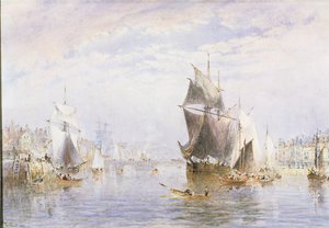 طائرة صغيرة على النهر في ويتبي بواسطة جسر ويتبي ، 1877 (مرحاض وحك)