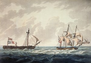 Sloop صاحب الجلالة ، Bonne Citoyenne ، مع الفرقاطة الفرنسية ، La Furieuse ، معًا بعد عمل 6 يوليو 1809 ، الذي نقشه R und D Havell ، نشره روبرت كريب في عام 1810