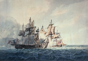 العمل بين Sloop صاحب الجلالة ، Bonne Citoyenne ، الفرقاطة الفرنسية ، La Furieuse ، في 6 يوليو 1809 ، من الجزر الغربية ، نقشها R und D Havell ، نشرها روبرت كريب في عام 1810