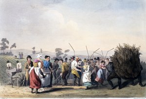 دراس الاغتصاب ، من زي يوركشاير منقوش بواسطة روبرت هافيل (1769-1832) 1814 (أكواتنت ملون باليد) بواسطة جورج بعد ووكر