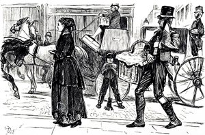 رسم كاريكاتوري يصور الأيام الأولى للمتاجر التعاونية. رسمه جورج دو مورييه (1834-1896) رسام كاريكاتير ومؤلف فرنسي بريطاني بواسطة جورج دو مورير