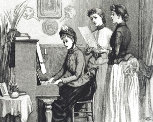 نقش يصور شابات يغنين في غرفة الرسم بواسطة جورج دو مورير