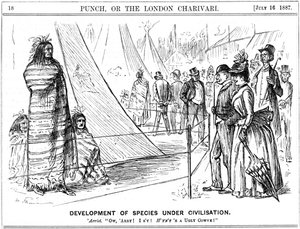 كارتون جورج دو مورييه من بانش يوضح الداروينية ، 1887