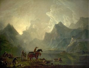 بحيرة يانبيريس وقلعة دولبادارن ، شمال ويلز ، 1777 بواسطة جورج الأكبر باريت