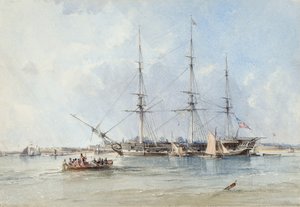 فرقاطة Blackwall Seringapatam عند المرسى قبالة حصن Tilbury بواسطة غرف جورج الأكبر