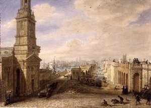 جسر لندن القديم مع إنشاء الجسر الجديد بجانبه