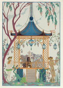 رسم توضيحي لـ "Fetes Galantes" بقلم بول فيرلين (1844-96) نُشر عام 1928 (طباعة استنسل) بواسطة جورج (بعد) الحلاق