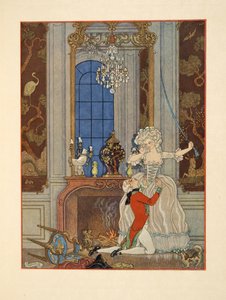 دانسيني يعلن حبه لسيسيل، رسم توضيحي من حانة "Les Liaisons Dangereuses" بقلم بيير تشودرلوس دي لاكلوس (1741-1803). 1934 (طباعة الاستنسل) بواسطة جورج حلاق