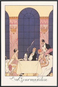 Falbalas and Fanfreluches ، Almanac لعام 1925: "La gourmandise" لجورج باربييه ، طباعة بواسطة جورج حلاق