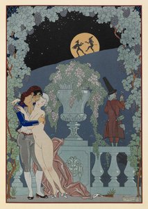 فانتوش. (الدمى المتحركة) من فيلم Fêtes Galantes و Scaramouche و Pulcinelle لديبوسي. رجل يحتضن امرأة عارية. اثنين من التين في صورة ظلية ضد القمر. بواسطة جورج حلاق