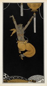 Nijinsky مثل Golden Slave في شهرزاد ، وهو جناح سيمفوني من تأليف نيكولاي ريمسكي كورساكوف في عام 1888. نيجينسكي في الهواء ، في منتصف القفز. بواسطة جورج حلاق