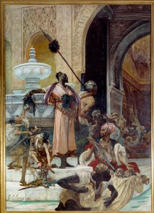 مجزرة الهروب. أبيد أبنسيراج (قبيلة مغاربية من مملكة غرناطة في القرن الخامس عشر) على يد بوابديل ديت زغبي (1452-1528). لوحة لجورج جول فيكتور كليرين (1843-1919) بواسطة جورج كليرين