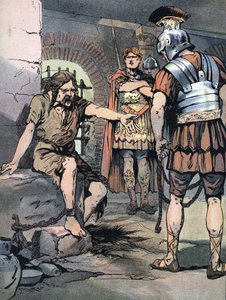 حرب الغال: "" المحارب الغالي فرسن جتريكس أسير في الأسلحة الرومانية لجول سيزار في سجون توليانوم ، 46 قبل الميلاد "(حروب الغال: سجين فرسن جتريكس في سجن مامرتين في روما بعد هزيمته أمام يوليوس قيصر ، 46 قبل الميلاد) بواسطة جورج كونراد